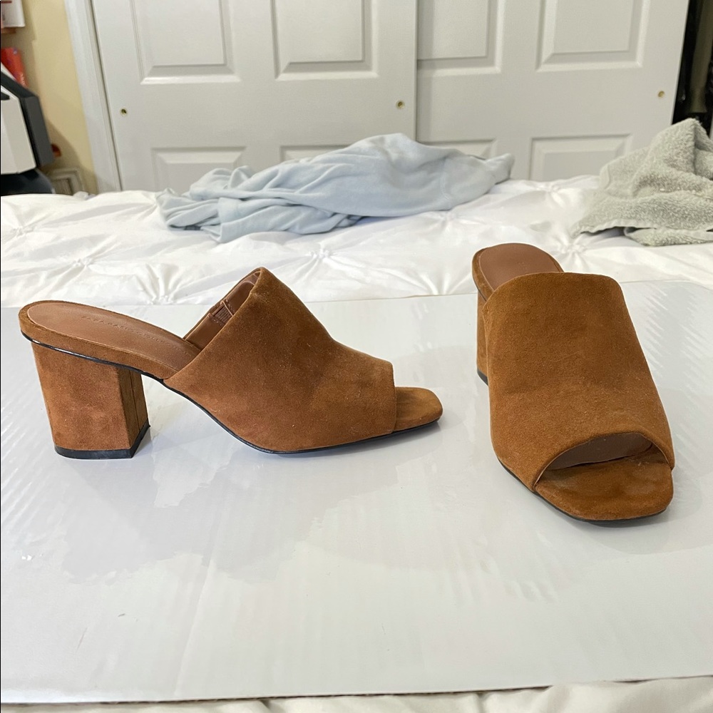 Zara Brown Suede-like Block Heel Sandal Slides